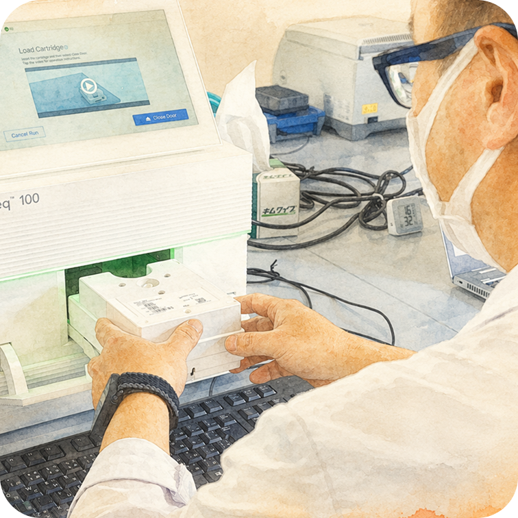 測定結果を確認する社員