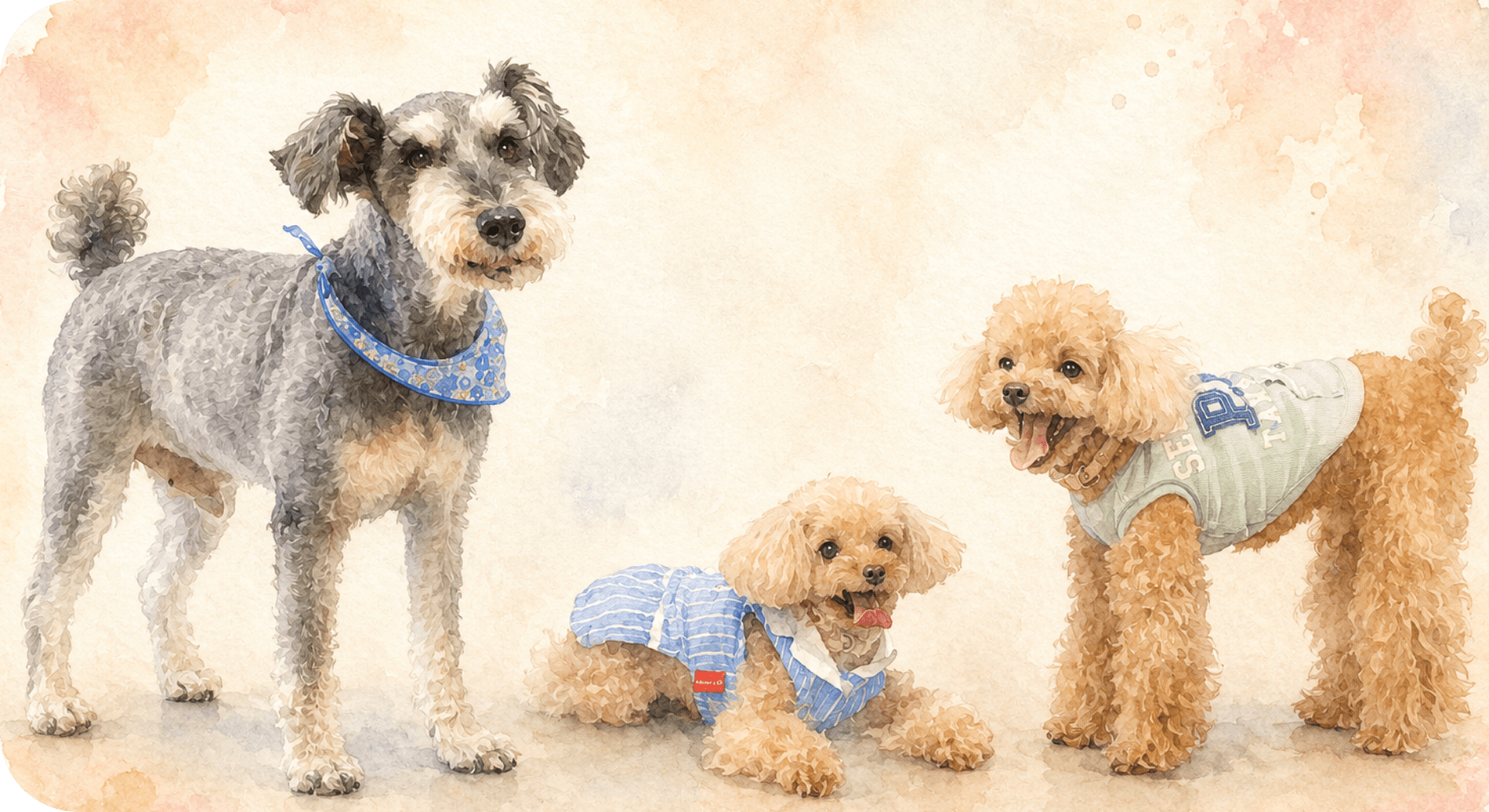 社員と家族をイメージした犬のイラスト